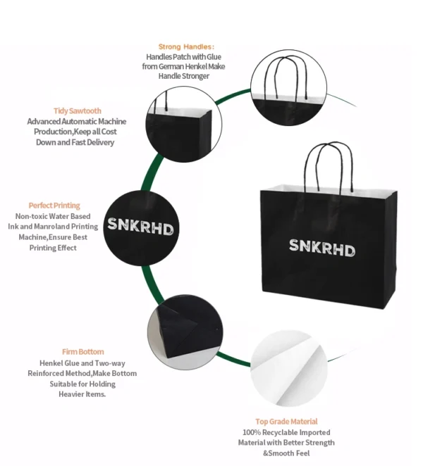 Custom Premium Black Paper Shopping Bags | Professional Retail Gift Bags with Logo Printing - Image 5