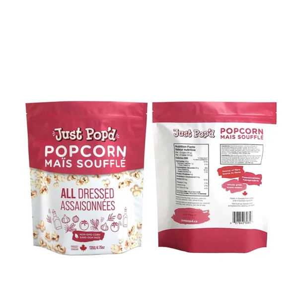 Custom Printed Stand-Up Popcorn Pouch - Personalized Resealable Popcorn Packaging Bags - Image 4